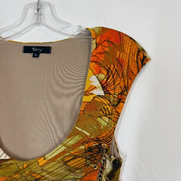 Vintage Y2K Sky Silk Dress Boho Animal Print Chain Detail Bodycon Club Small - Picture 5 of 10